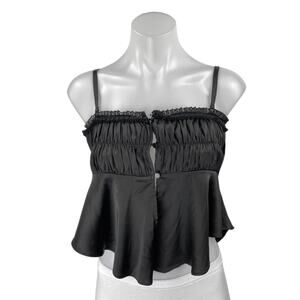 Lioness Black Sleeveless Ruched Lace Trim Cami Camisole Tank Crop Top Size XS